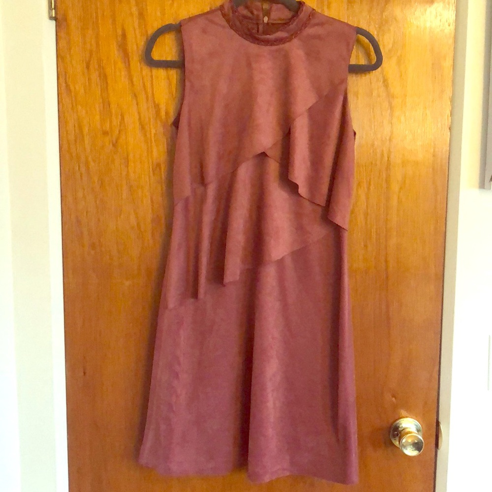 Dusty Rose Vintage suede ruffle dress